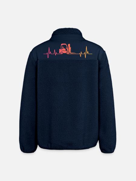Sunset Heartbeat Forklift - Relaxed Fit Unisex Sherpa Jacket by Stanley/Stella - navy