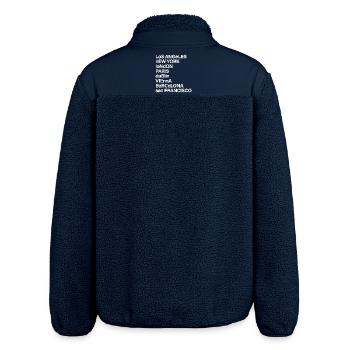 CITY NAMES BOLD white - Relaxed Fit Unisex Sherpajacke von Stanley/Stella - Navy - Hinten - AI Model Male 185 light (185cm)
