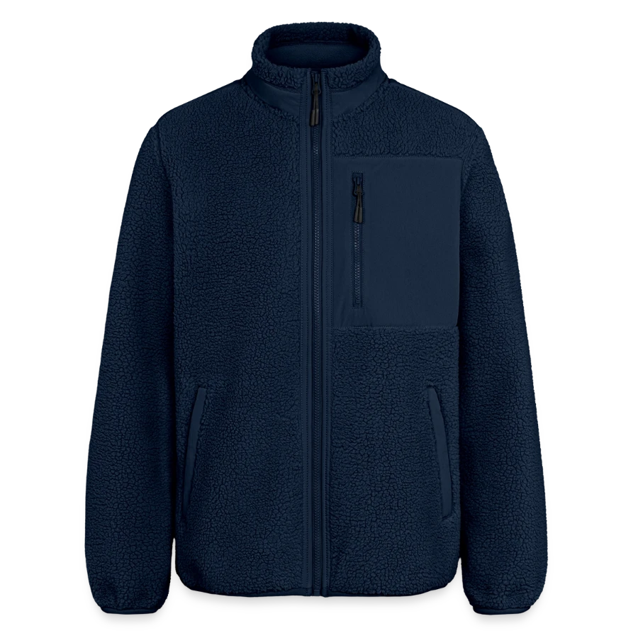 Zermatt badge on a relaxed fit unisex sherpa jacket by stanley/stella, navy