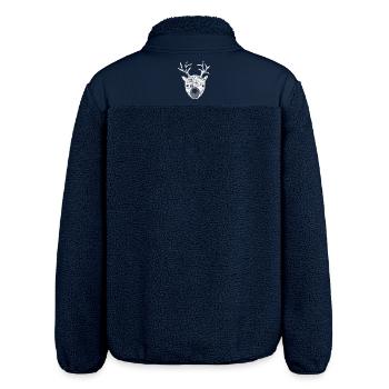 Hirsch Muster weiß Schnee Wald Weihnachten skandi - Relaxed Fit Unisex Sherpajacke von Stanley/Stella - Navy - Hinten - AI Model Male 185 light (185cm)