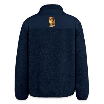 Frecher Australian Shepherd Cartoon - Relaxed Fit Unisex Sherpajacke von Stanley/Stella - Navy - Hinten - AI Model Male 185 light (185cm)