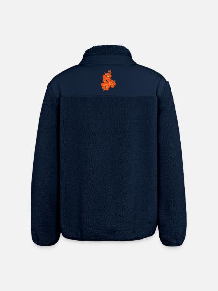 Orange Hibiscus Triple Flower Silhouette - Relaxed Fit Unisex Sherpa Jacket by Stanley/Stella - navy