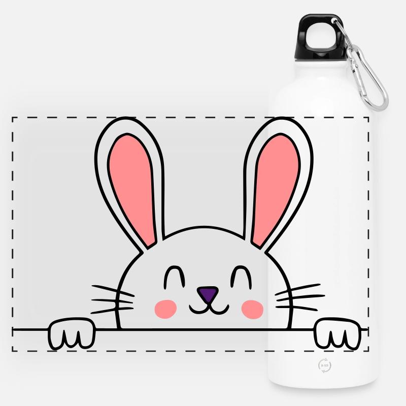 Bunny Rabbit Happy - Panoramic Drinks Bottle with Carabiner 750 ml - white