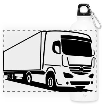 LKW Brummi – Klare Kante auf Achse - Panorama Trinkflasche mit Karabiner 750 ml - Weiß - Vorne