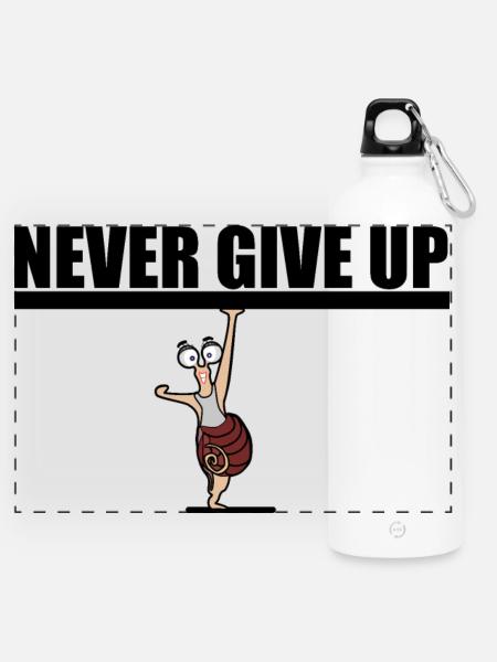 Never give up. Motivation - Panorama Trinkflasche mit Karabiner 750 ml - Weiß