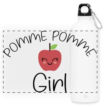 Apple Apple girl Humor Funny phrase - Panoramic Drinks Bottle with Carabiner 750 ml - white - Front