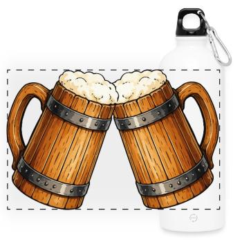 Cheers! Two beer mugs bump - Panoramic Drinks Bottle with Carabiner 750 ml - white - Front