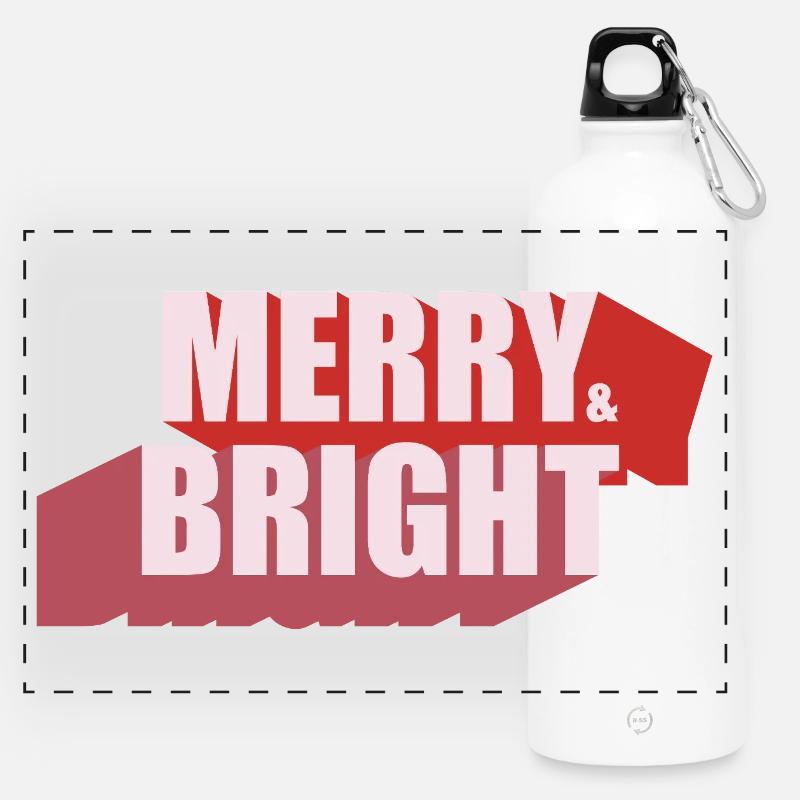 Merry and Bright Retro Christmas - Panoramic Drinks Bottle with Carabiner 750 ml - white
