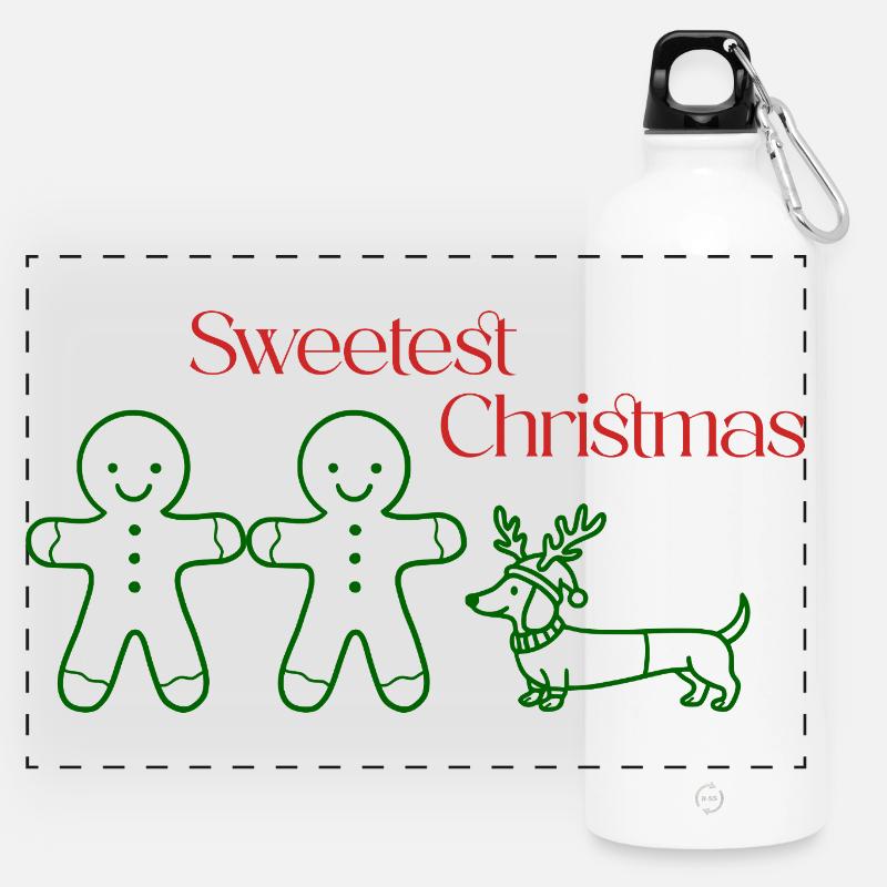 Christmas – Minimal Gingerbread & Dachshund (Green) - Panoramic Drinks Bottle with Carabiner 750 ml - white