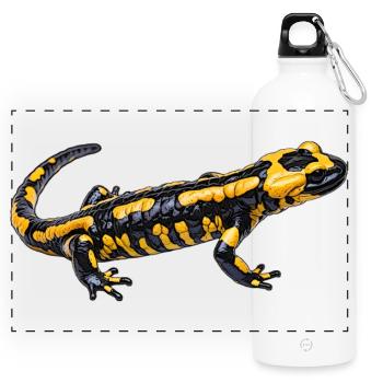 Feuersalamander design - Panorama Trinkflasche mit Karabiner 750 ml - Weiß - Vorne