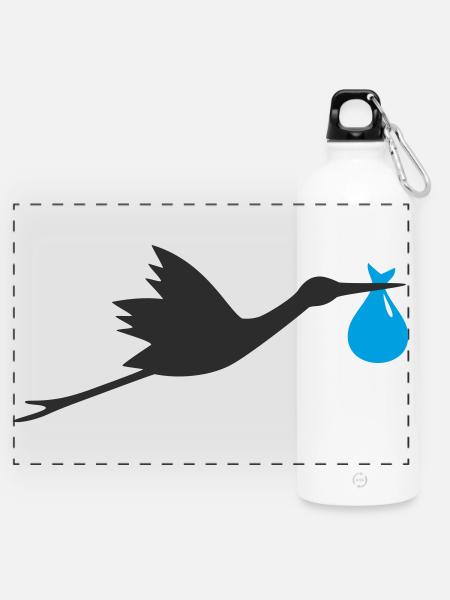 Klapperstorch Baby Junge - Panorama Trinkflasche mit Karabiner 750 ml - Weiß