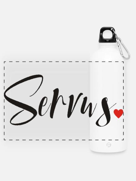 Servus - Hallo und Tschüss - Panorama Trinkflasche mit Karabiner 750 ml - Weiß
