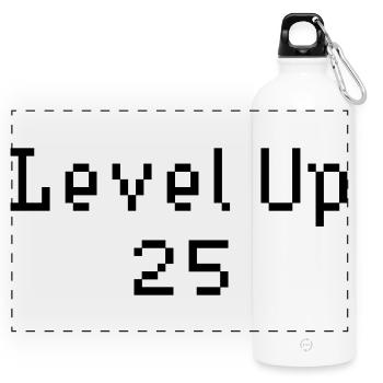 Level Up - 25. Geburtstag - Panorama Trinkflasche mit Karabiner 750 ml - Weiß - Vorne