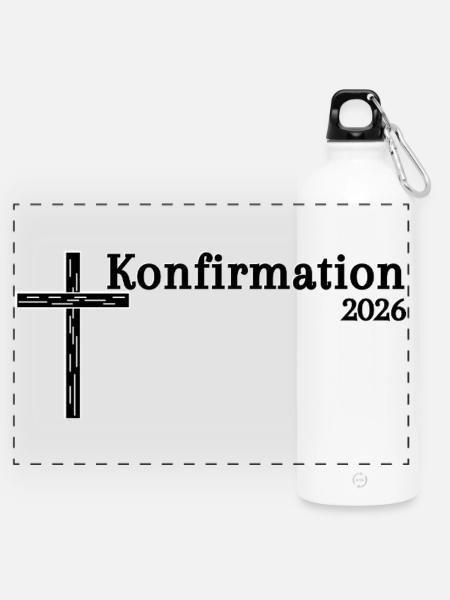 Geschenkideen zur Konfirmation 2026 Kreuz - Panorama Trinkflasche mit Karabiner 750 ml - Weiß