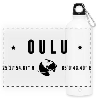 Oulu GPS Coordinates Black Typography - Panoramic Drinks Bottle with Carabiner 750 ml - white - Front