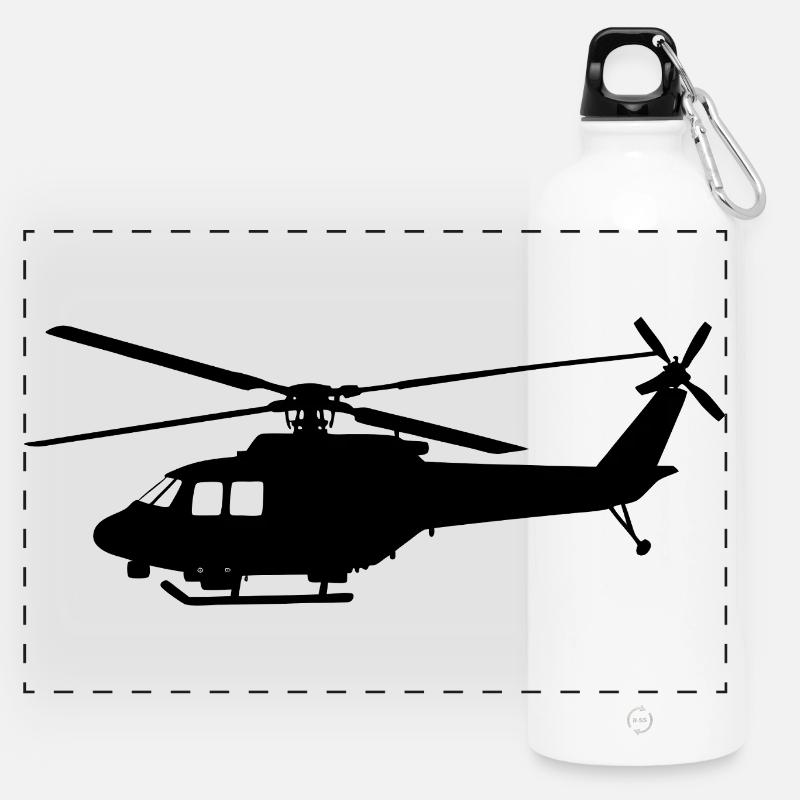 Hubschrauber - Panorama Trinkflasche mit Karabiner 750 ml - Weiß