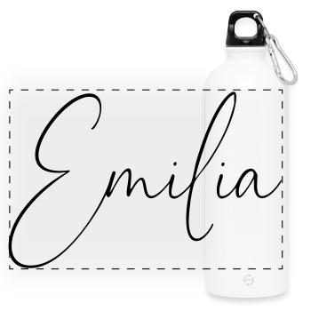 Emilia / Handwriting Design Personalized - Panoramic Drinks Bottle with Carabiner 750 ml - white - Front