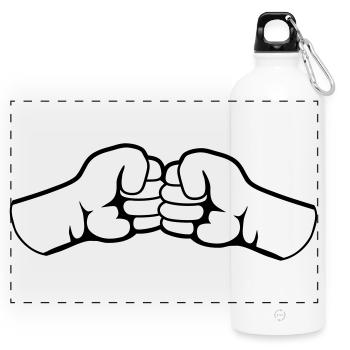2 Bro Fist Geballte Fäuste Freunde Team Begrüßung - Panorama Trinkflasche mit Karabiner 750 ml - Weiß - Vorne