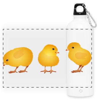 Poussin – Motif mignon du printemps et de Pâques - Gourde panoramique avec mousqueton 750 ml - blanc - Devant