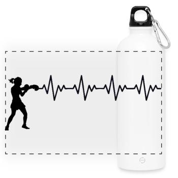 Boxerin Boxen EKG Herzschlag Herzfrequenz - Panorama Trinkflasche mit Karabiner 750 ml - Weiß - Vorne