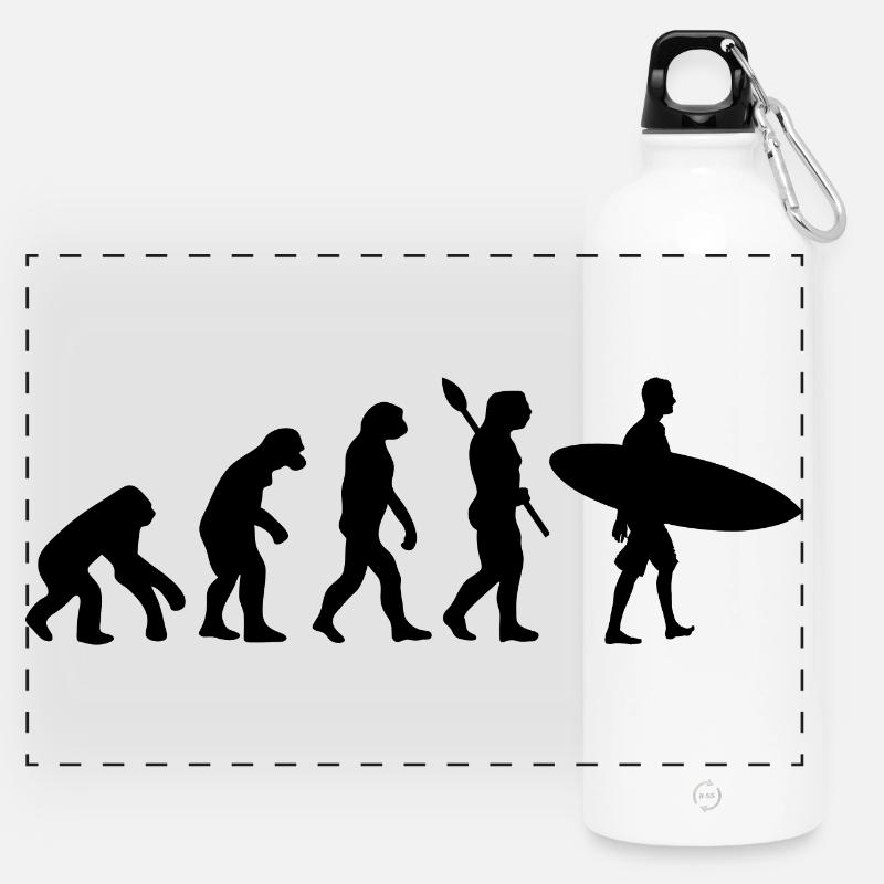 Surfer Funny Human Evolution - Panoramic Drinks Bottle with Carabiner 750 ml - white