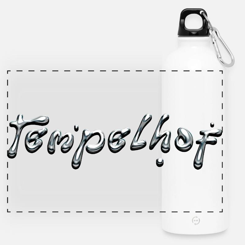 Tempelhof Liquid Chrome Typography - Panoramic Drinks Bottle with Carabiner 750 ml - white