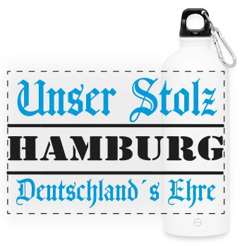 Hamburg , Tradition , Stolz und Ehre (25) - Panorama Trinkflasche mit Karabiner 750 ml - Weiß - Vorne