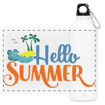 Hello Summmer - Panoramic Drinks Bottle with Carabiner 750 ml - white - Front