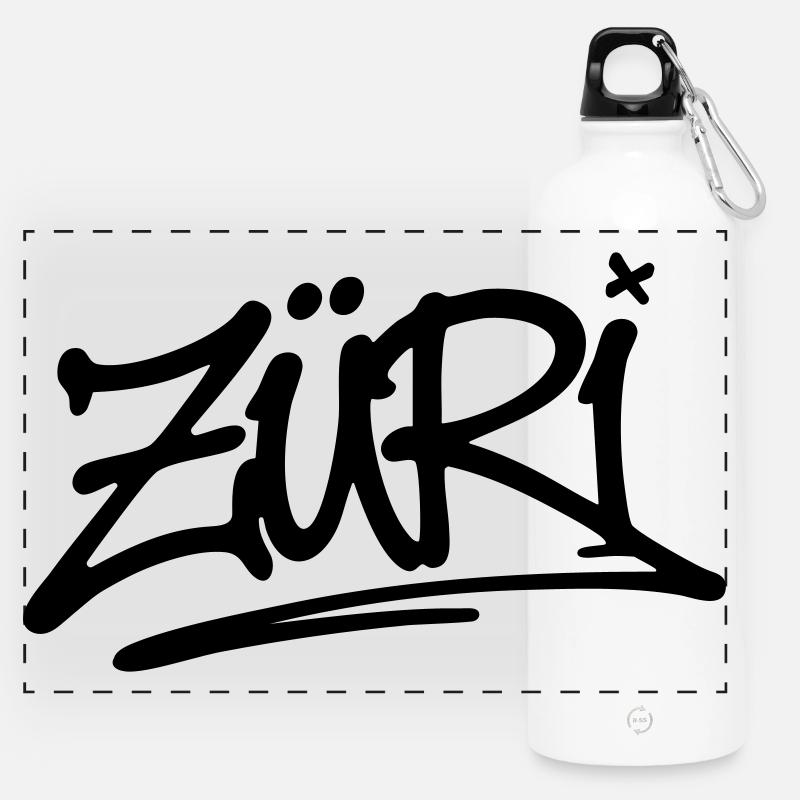 ZÜRI SIGNATURE (Black) - Panoramic Drinks Bottle with Carabiner 750 ml - white