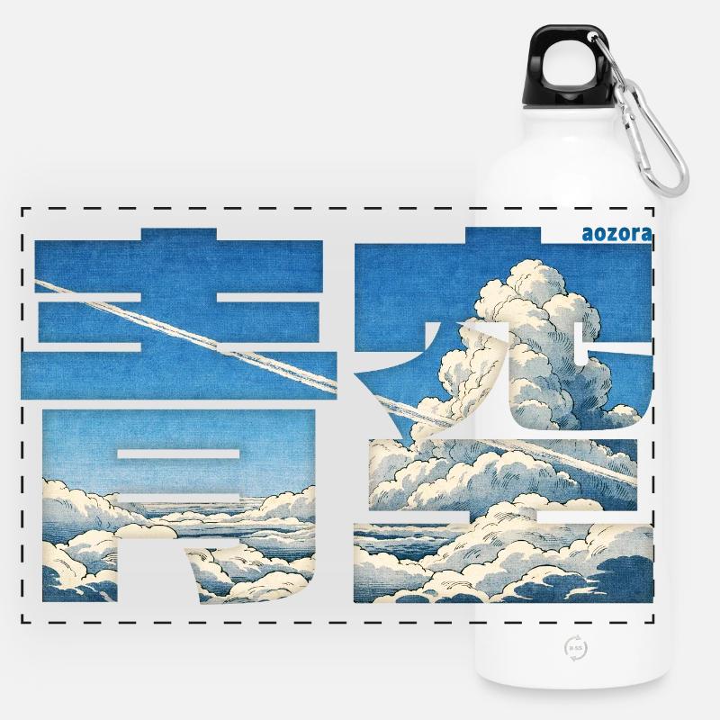 Aozora - Blue Sky - Panoramic Drinks Bottle with Carabiner 750 ml - white