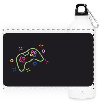 Manette de jeu colorée sur fond noir - Gourde panoramique avec mousqueton 750 ml - blanc - Devant