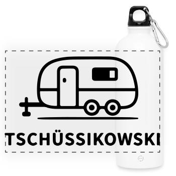 Tschüssikowski Camping Urlaub Wohnwagen Ferien - Panorama Trinkflasche mit Karabiner 750 ml - Weiß - Vorne