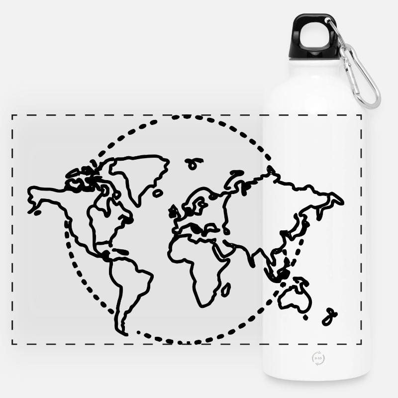World Map Sketch - Panoramic Drinks Bottle with Carabiner 750 ml - white