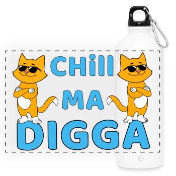 Chill ma Digga - funny cat with sunglasses - Panoramic Drinks Bottle with Carabiner 750 ml - white - Front