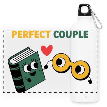 Perfect Couple: Cloud and Umbrella Fun - Panorama Trinkflasche mit Karabiner 750 ml - Weiß - Vorne