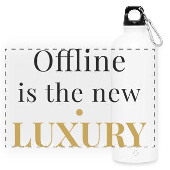 Offline is the New Luxury – Minimal Design - Panorama Trinkflasche mit Karabiner 750 ml - Weiß - Vorne
