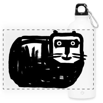 Schwarzweiße Katze Kontrastdesign - Panorama Trinkflasche mit Karabiner 750 ml - Weiß - Vorne
