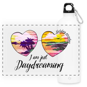 Daydreaming Heart Sunglasses Summer Art - Panorama Trinkflasche mit Karabiner 750 ml - Weiß - Vorne