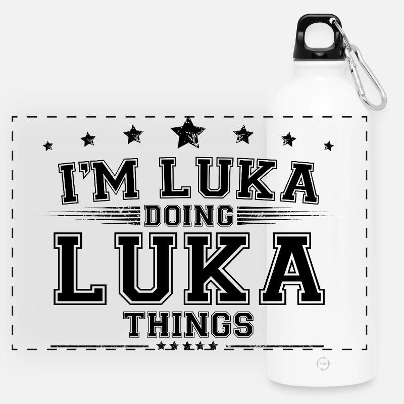 I'm Luka doin Luka things for babies and men, boys - Panoramic Drinks Bottle with Carabiner 750 ml - white