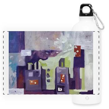 City in Muted Colors - Panoramic Drinks Bottle with Carabiner 750 ml - white - Front
