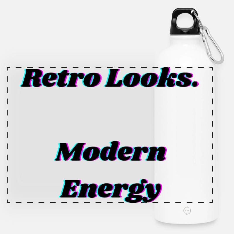 Retro Neon Glitch Typografie Design - Panorama Trinkflasche mit Karabiner 750 ml - Weiß