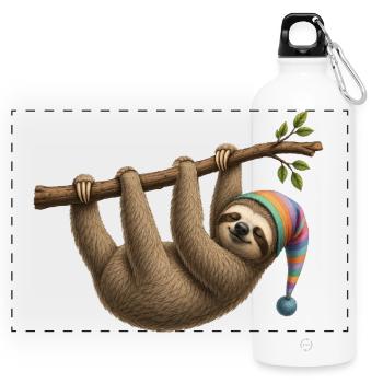 Paresseux mignon avec bonnet endormi – Motif animal relaxant - Gourde panoramique avec mousqueton 750 ml - blanc - Devant