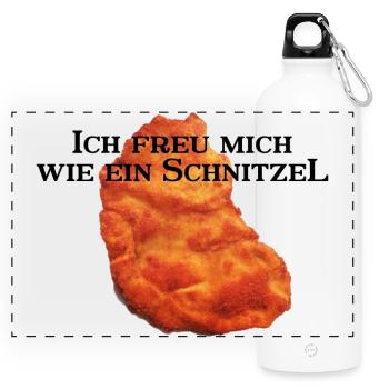 Ich freu mich wie ein Schnitzel - Panorama Trinkflasche mit Karabiner 750 ml - Weiß - Vorne