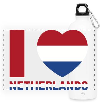 Coeur avec drapeau des Pays-Bas - Gourde panoramique avec mousqueton 750 ml - blanc - Devant