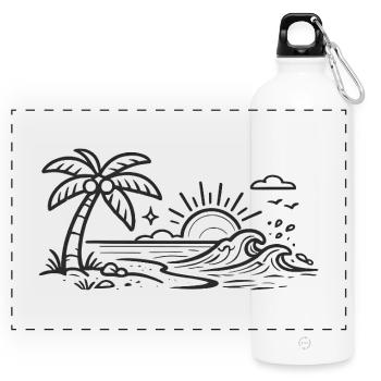 Tropenpalmenwellen-Linienkunst - Panorama Trinkflasche mit Karabiner 750 ml - Weiß - Vorne