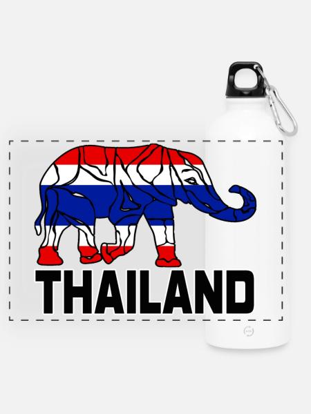 Thailand Elefant / Geschenk / Geschenkidee - Panorama Trinkflasche mit Karabiner 750 ml - Weiß