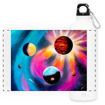 Galaxie colorée - Gourde panoramique avec mousqueton 750 ml - blanc - Devant
