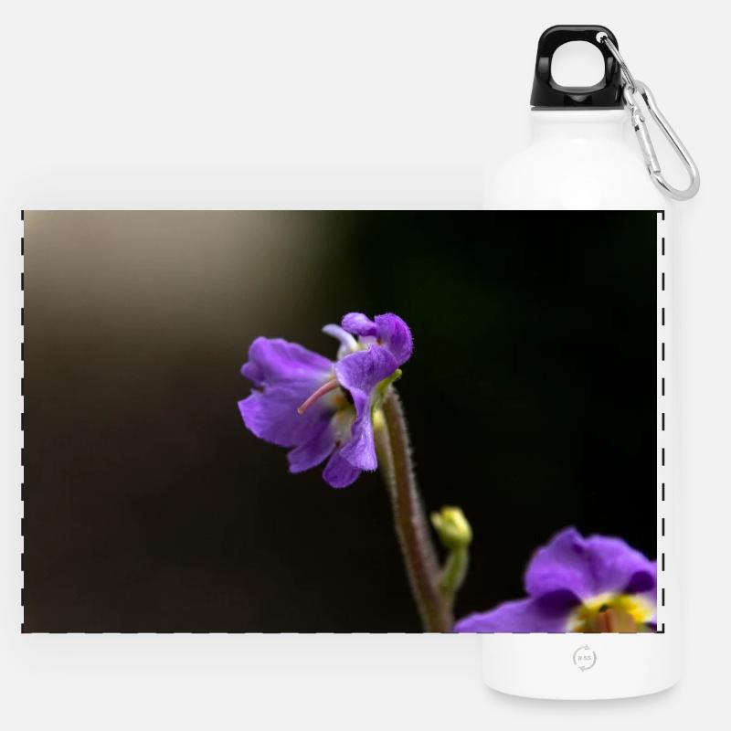 Violette Wildblume Muster - Panorama Trinkflasche mit Karabiner 750 ml - Weiß