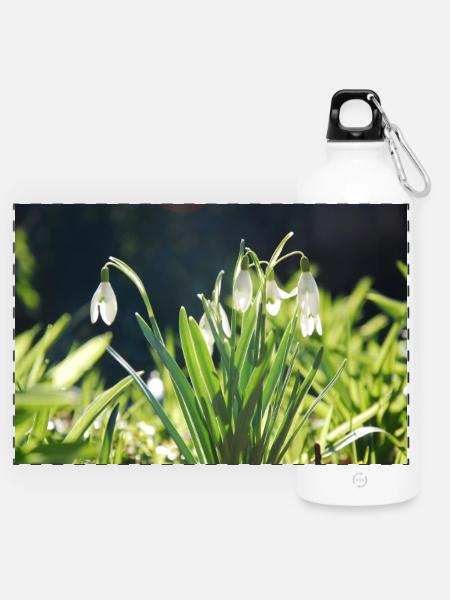 Schneeglöckchen Frühling Blüte Design - Panorama Trinkflasche mit Karabiner 750 ml - Weiß