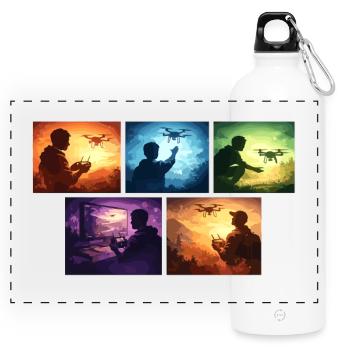 Drone Flight Color Palettes Collection - Panoramic Drinks Bottle with Carabiner 750 ml - white - Front